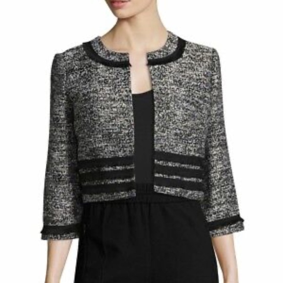 Karl Lagerfeld Black and White Tweed Cropped Jacket Blazer Sz Medium - Picture 1 of 7